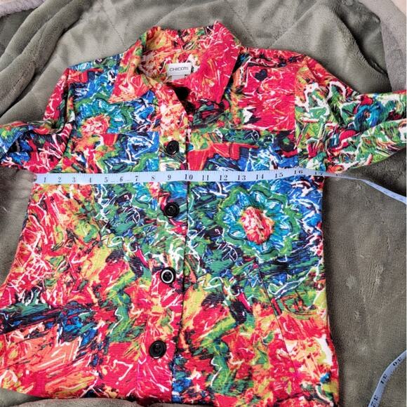 Chico’s Silk Cotton Crinkle Floral Jacket Top Size 0/S Dopamine Dressing Pockets - Picture 5 of 12